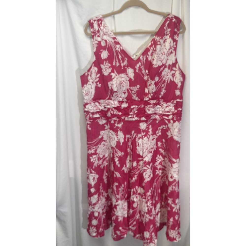 Y2K‎ Robbie Bee Dark Pink Floral Sleeveless 16 W Dress 100% Cotton Poly Lined